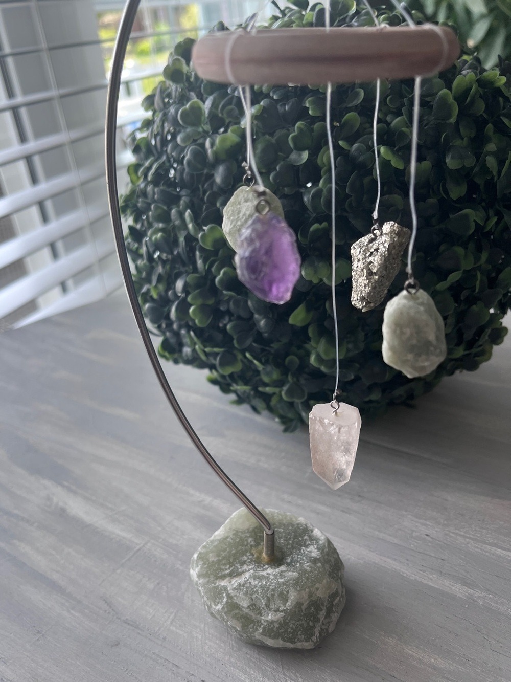 Green aventurine, amethyst, pyrite, and crystal quartz Desk chime - Picture 2 of 5